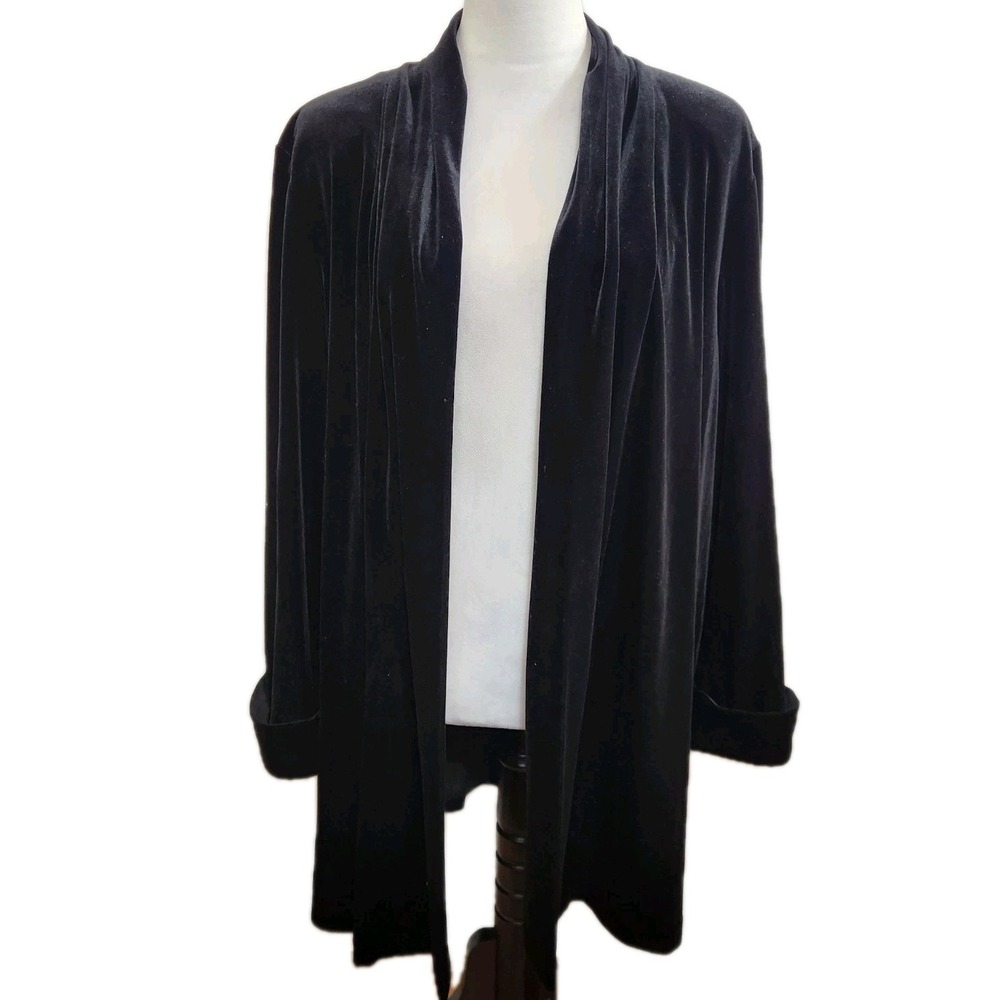Vtg Ronni Nicole II Womens Velvet Duster Cardigan Sz 1X Black Whimsigoth Elegant